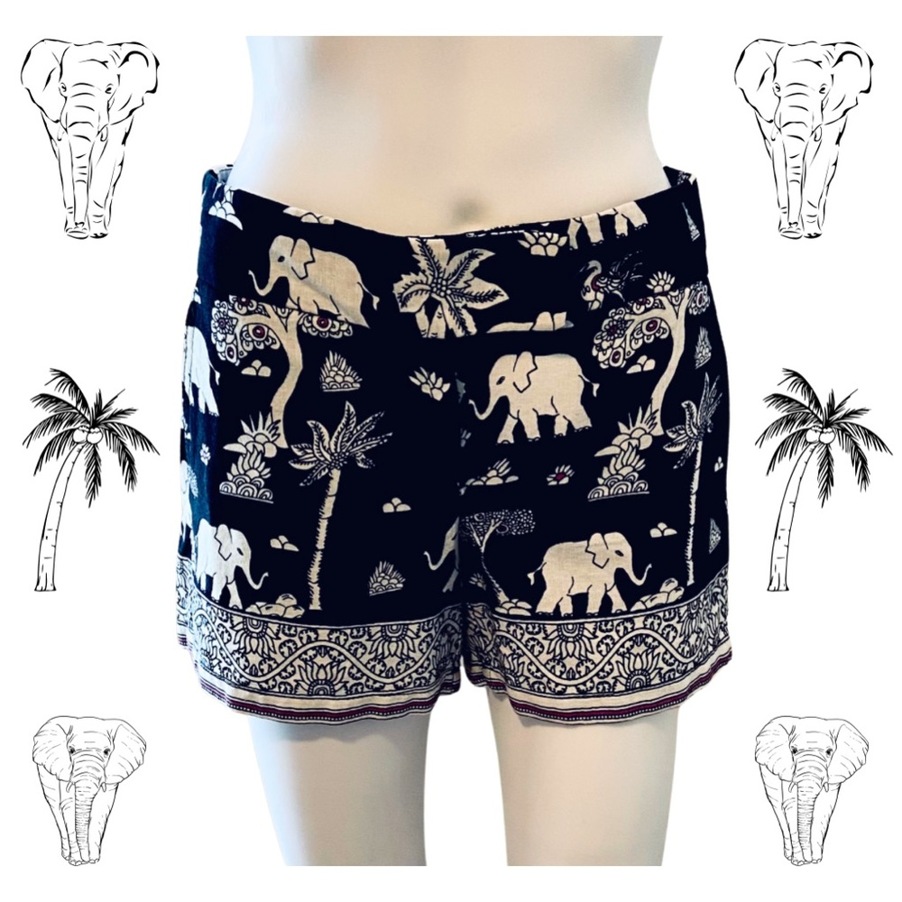 Ann Taylor Loft ‘Riviera’ Women’s Juniors Linen Shorts w/ Elephant Print NWT